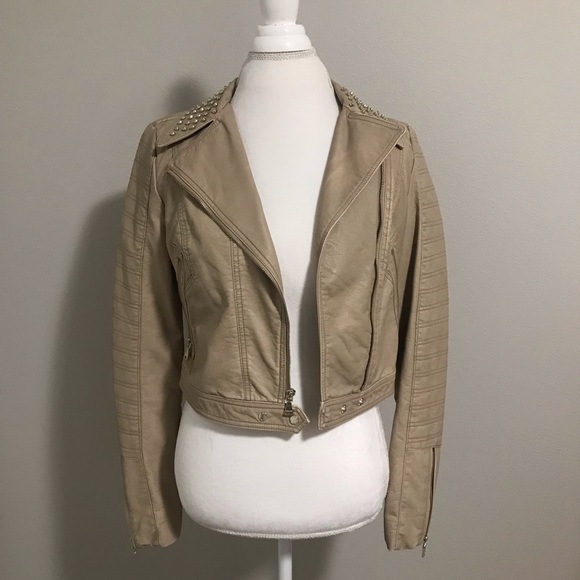 Express Jackets & Blazers - Express Tan Vegan Leather Moto Jacket